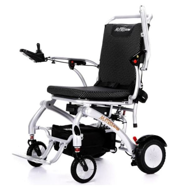 Matrix Ultra Carbon Fiber Electric Wheelchair in Silver Angle Right View