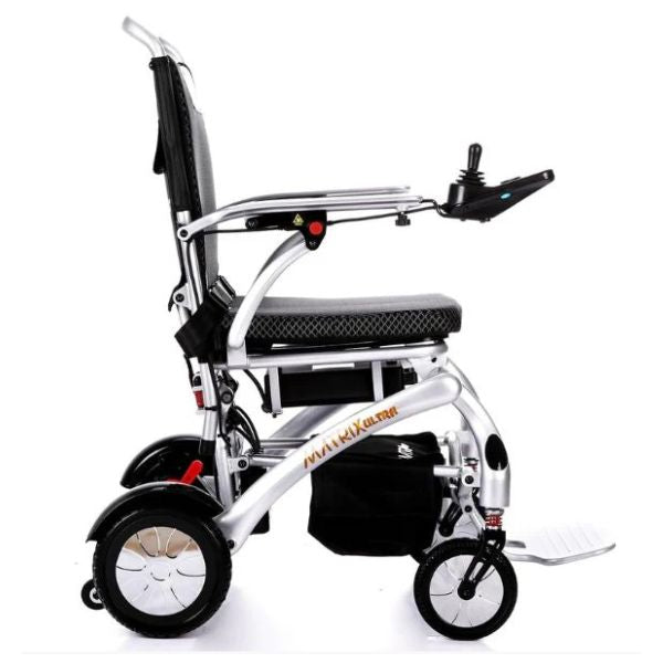 Matrix Ultra Carbon Fiber Electric Wheelchair in Silver Right Side View