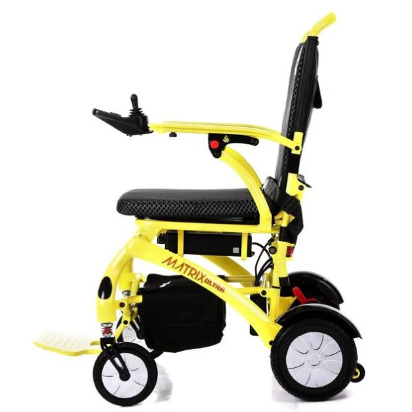 Matrix Ultra Carbon Fiber Electric Wheelchair in Yellow Left Side View
