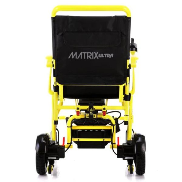 Matrix Ultra Carbon Fiber Electric Wheelchair in Yellow Rear View