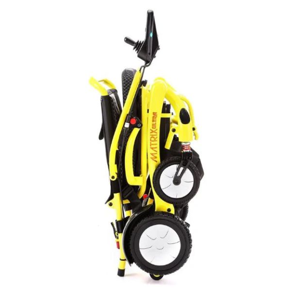 Matrix Ultra Carbon Fiber Electric Wheelchair in Yellow Folded Upward
