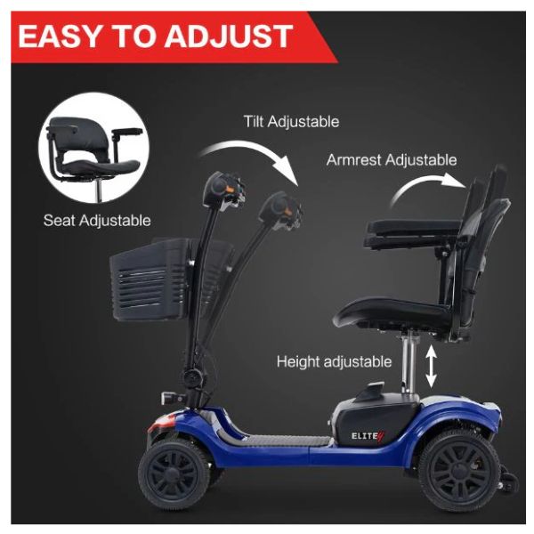 Metro Mobility Elite Portable Mobility Scooter Show How to Adjust the Tiller and Seat