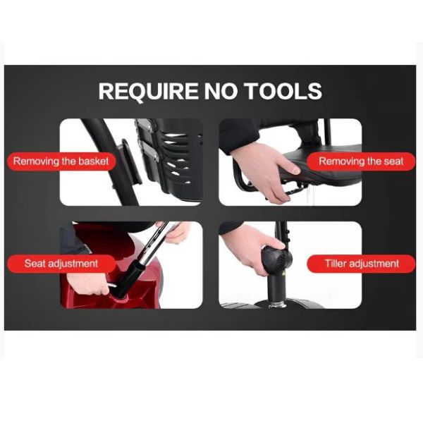 Metro Mobility Elite Portable Mobility Scooter Showing how to Adjust and Remove the Tiller and Basket