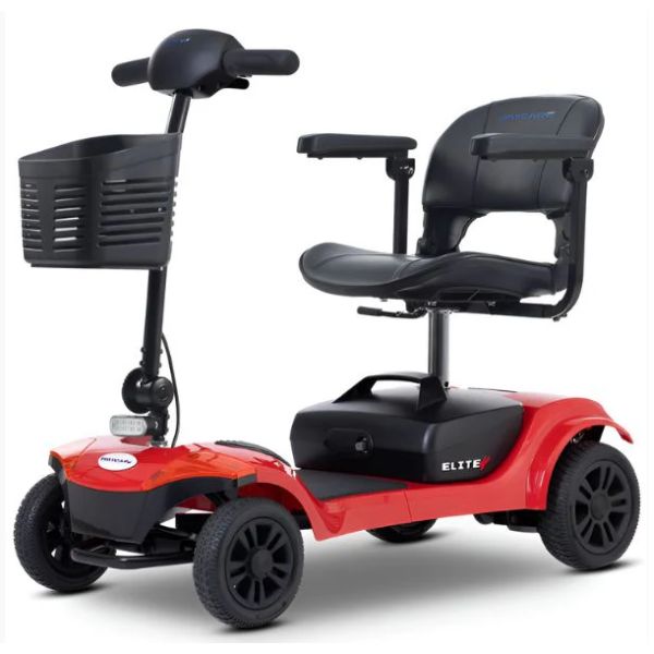 Metro Mobility Elite Portable Mobility Scooter Red in Left Angle View