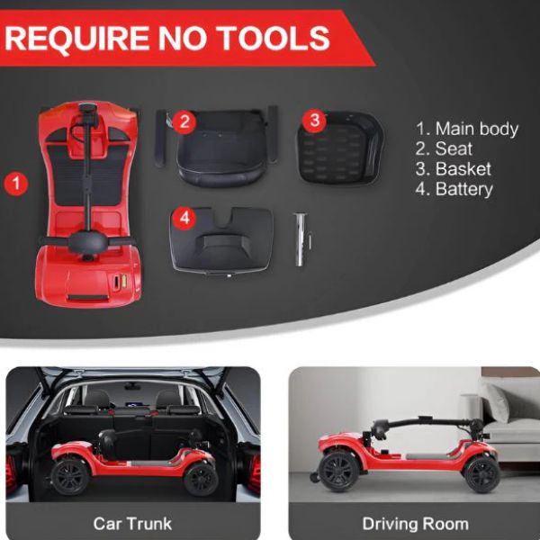 Metro Mobility Elite Portable Mobility Scooter in Red being Disassembled