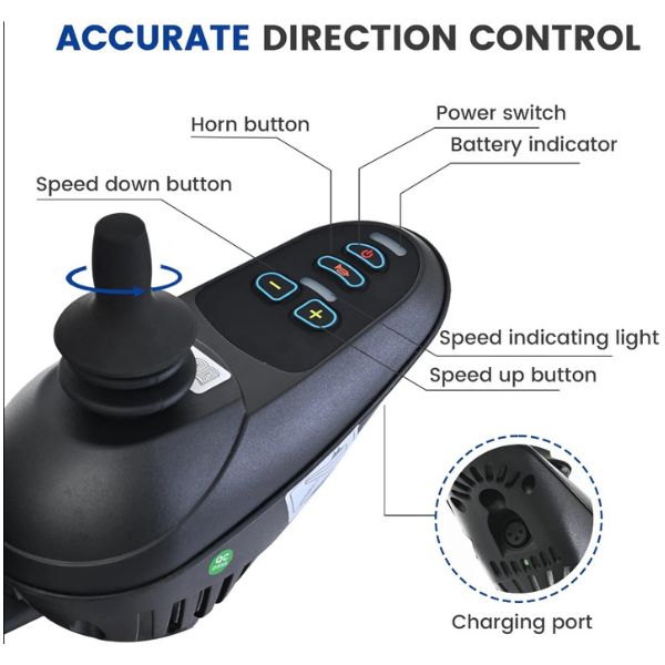 iTravel Plus Folding Electric Wheelchair By Metro Mobility Joystick