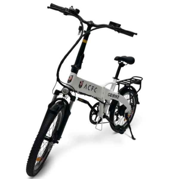 Go Bike Official ACFC Licensed FUTURO Foldable Lightweight Electric Bike White front left view