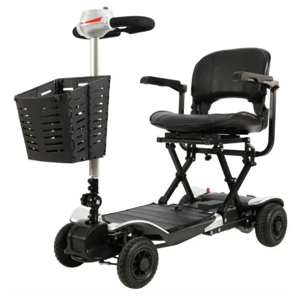 Optimus Automatic Folding Travel Scooter in Silver Left Angle View