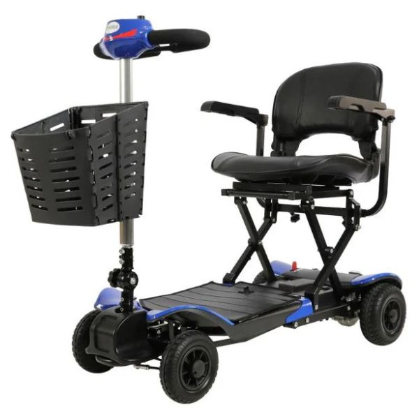 Optimus Automatic Folding Travel Scooter in Blue eft Angle View