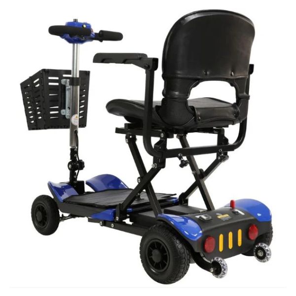 Optimus Automatic Folding Travel Scooter in Blue Left Rear View
