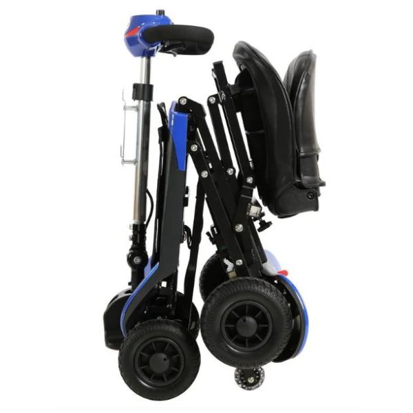 Optimus Automatic Folding Travel Scooter in Blue Folding Position
