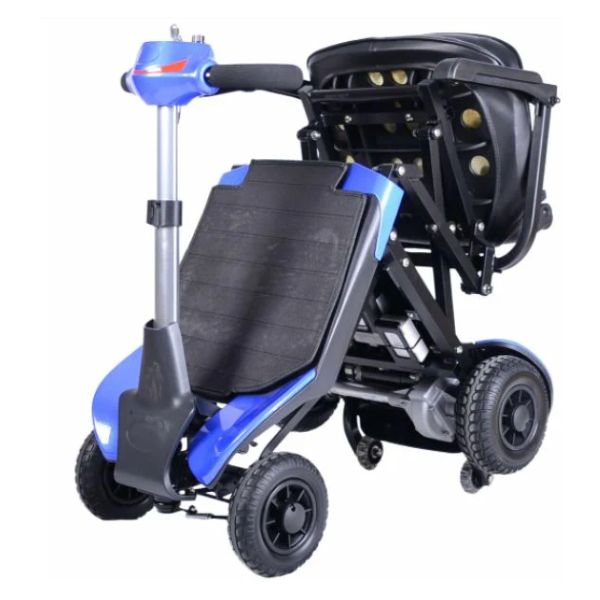 Optimus Automatic Folding Travel Scooter in Blue Showing the Footrest