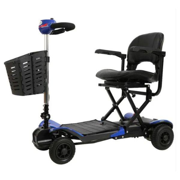 Optimus Automatic Folding Travel Scooter in Blue Left Side View
