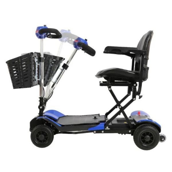 Optimus Automatic Folding Travel Scooter in Blue Showing the Adjustable Tiller