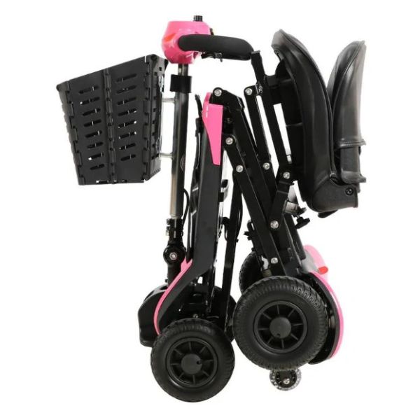 Optimus Automatic Folding Travel Scooter in Pink Folded Upward