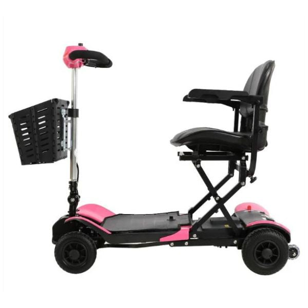 Optimus Automatic Folding Travel Scooter in Pink Left Side View