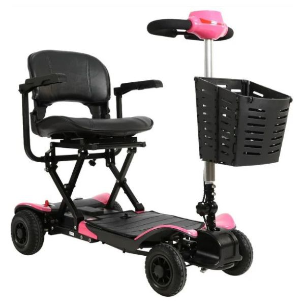 Optimus Automatic Folding Travel Scooter in Pink Right Angle View