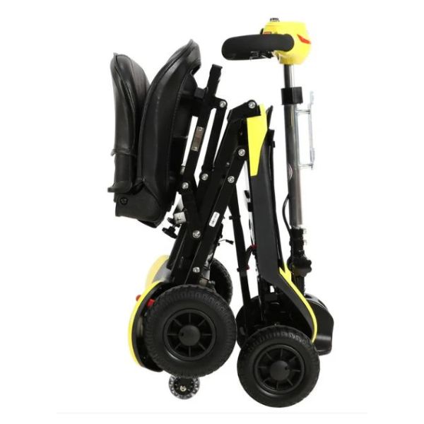 Optimus Automatic Folding Travel Scooter in Yellow Folding Position