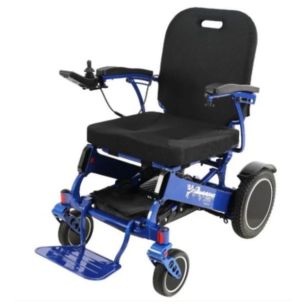 Pegasus Plus Heavy Duty Bariatric Folding Power Chair in Blue Left Angle View