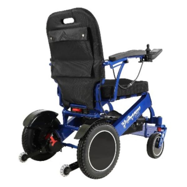Pegasus Plus Heavy Duty Bariatric Folding Power Chair in Blue Right Rear View