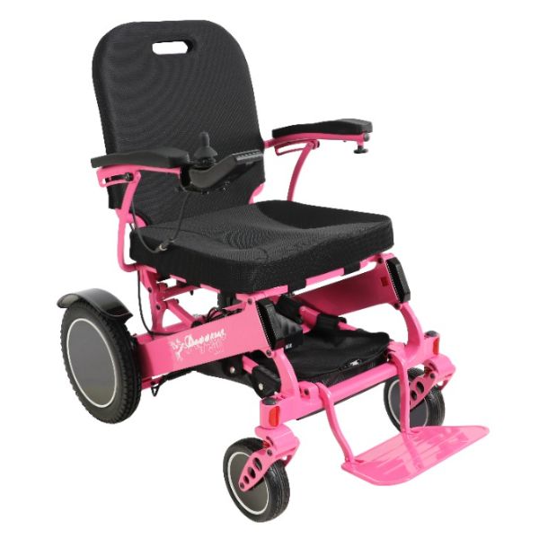 Pegasus Plus Heavy Duty Bariatric Folding Power Chair in Pink Right Angle View