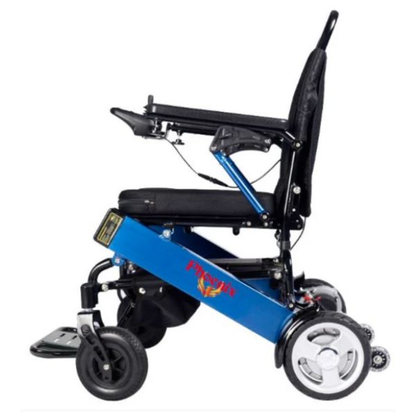 Phoenix Portable Power Wheelchair Blue in Left Side View