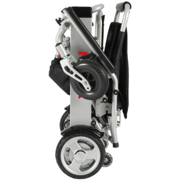 Phoenix Portable Power Wheelchair Silver in Folding Position