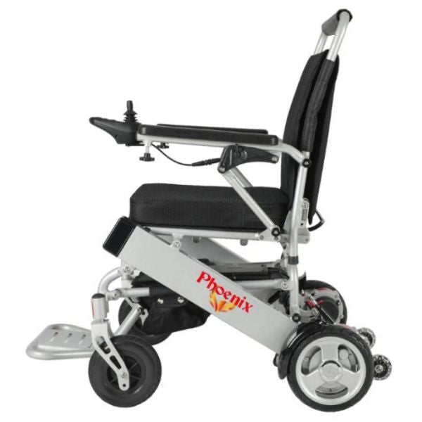 Phoenix Portable Power Wheelchair Silver in Left Side View