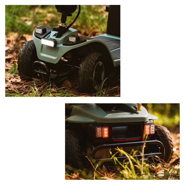 Pride Mobility Baja Bandit Mobility Scooter Sage Color Front and Rear Led Lights