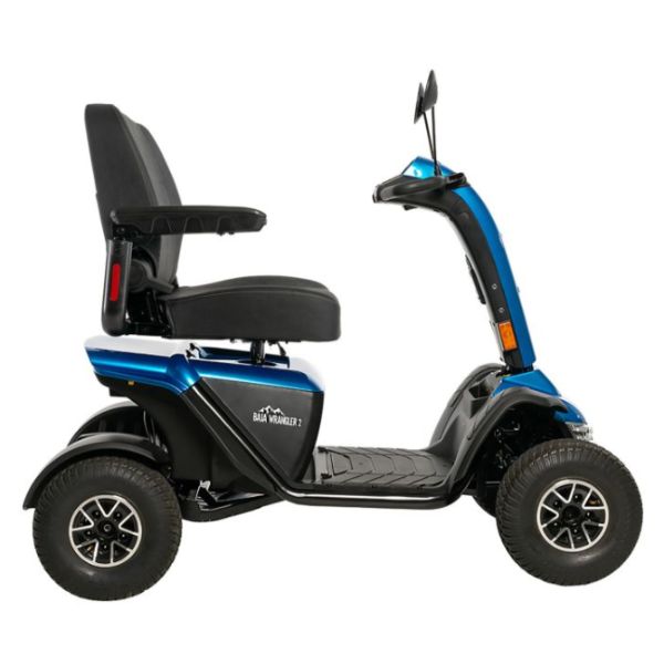 Pride Baja Wrangler 2 Wide Seat All-Terrain Mobility Scooter Right Side View in Blue
