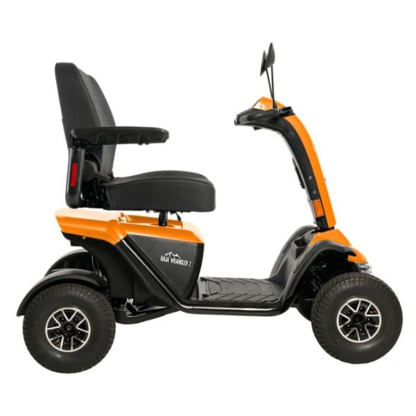 Pride Baja Wrangler 2 Wide Seat All-Terrain Mobility Scooter Right Side View in Orange