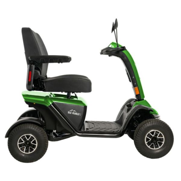 Pride Baja Wrangler 2 Wide Seat All-Terrain Mobility Scooter Right Side View in Green