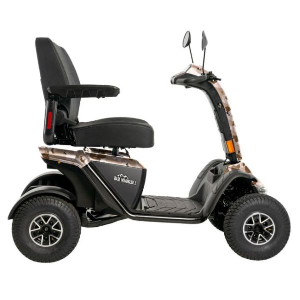 Pride Baja Wrangler 2 Wide Seat All-Terrain Mobility Scooter Right Side View in Desert Camo