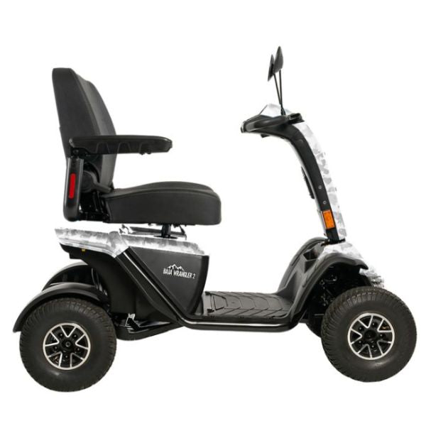 Pride Baja Wrangler 2 Wide Seat All-Terrain Mobility Scooter Right Side View in White Camo