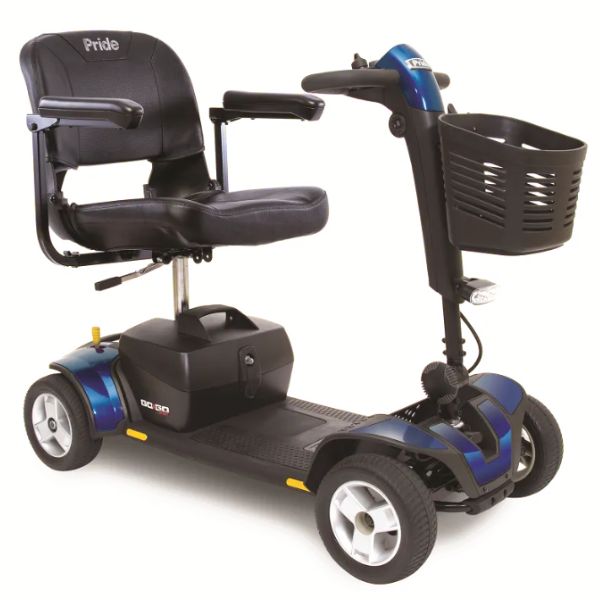 Pride Go-Go Sport Platinum 4-Wheel Mobility Scooter in Blue Angle Right View