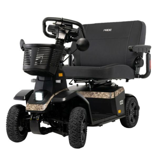 Pride PX4 Wide Seat mobility scooter with desert camo accents on a white background