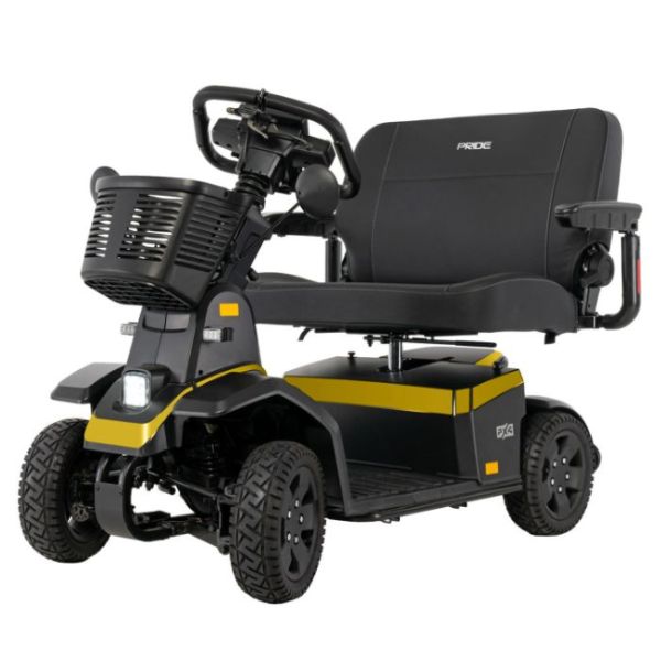 Pride PX4 Wide Seat Yellow mobility scooter on a white background