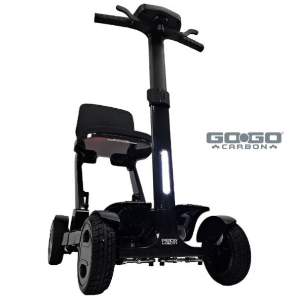 Pride Go-Go Carbon Folding Mobility Scooter Front View with Headlight On