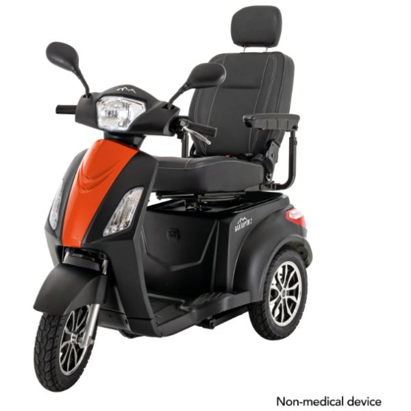 Pride Mobility 3-Wheel Scooter Baja Raptor 2 Black Color with Evolution Orange  Shroud Color