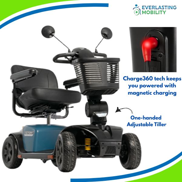 Pride Mobility Victory Platinum Full-Sized Mobility Scooter Charge360 and Adjustable Tiller
