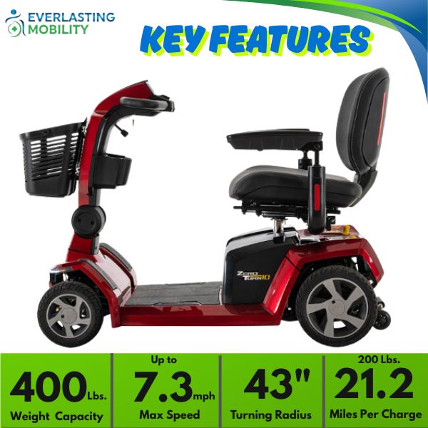 Pride Mobility Zero Turn 10  4-Wheel Mobility Scooter Key Features