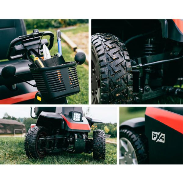 Pride PX4 Wide Seat All-Terrain 4-Wheel Mobility Scooter Tires and Basket