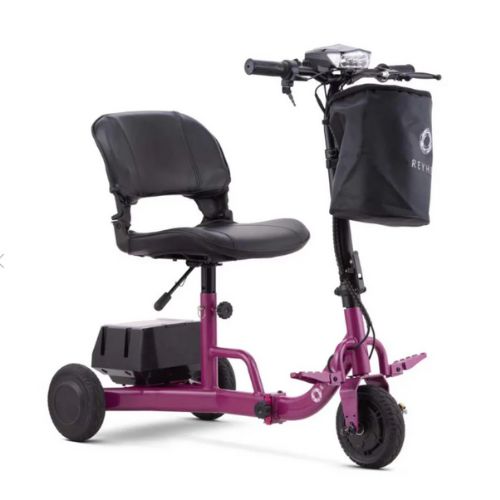 Reyhee Triad Compact Folding Electric Mobility Scooter Purple Right Angle View