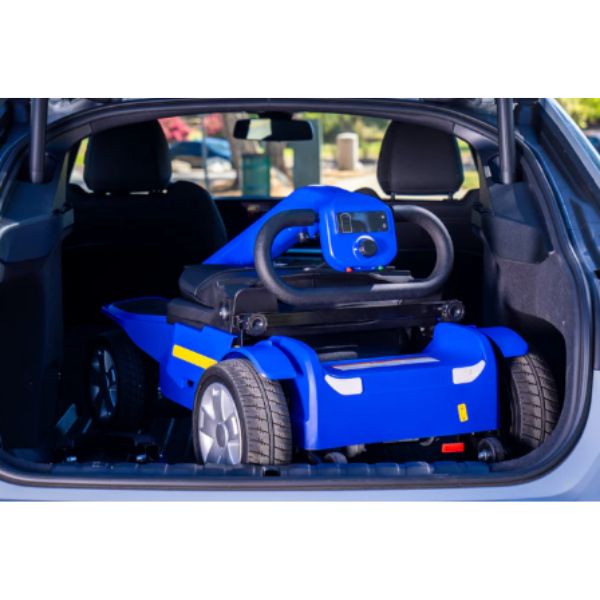 Reyhee Flex 4-Wheel Compact Travel Mobility Scooter Blue Color  Inside a Car