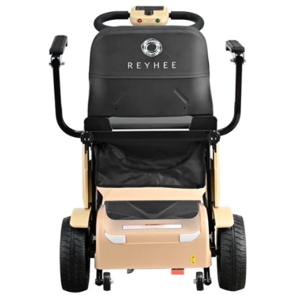 Reyhee Flex 4-Wheel Compact Travel Mobility Scooter Tan Color Back View