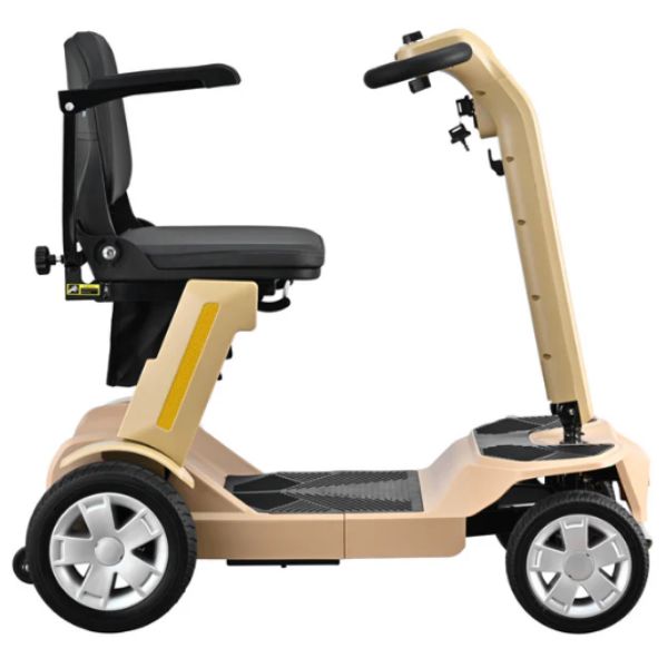 Reyhee Flex 4-Wheel Compact Travel Mobility Scooter Tan Color Left Side View