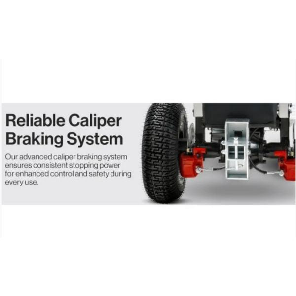 Braking system with text about reliable caliper braking on a white background