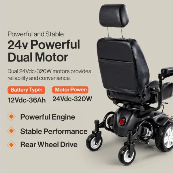 SuperHandy GoRide CRX Mid-Wheel Drive Power Wheelchair Rear View