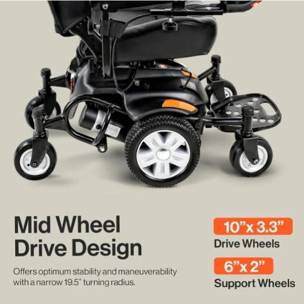 SuperHandy GoRide CRX Mid-Wheel Drive Power Wheelchair with mid-wheel drive design
