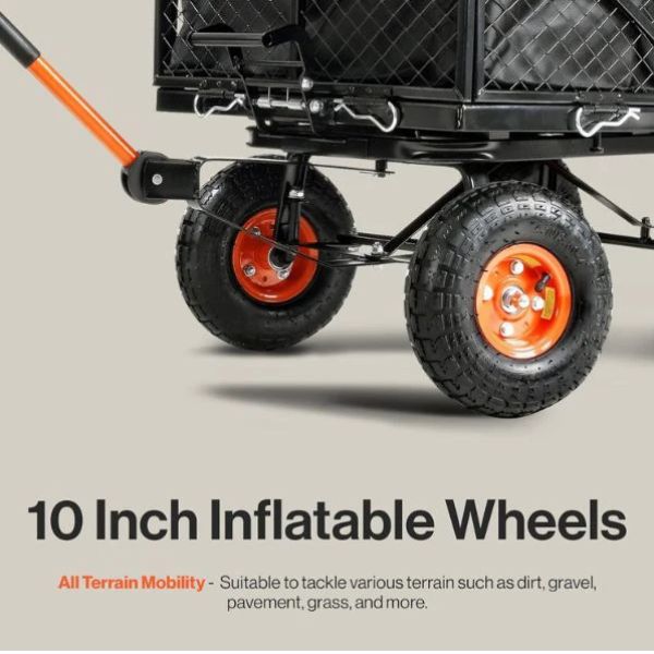 Wagon with 10 inch inflatable wheels on a beige background